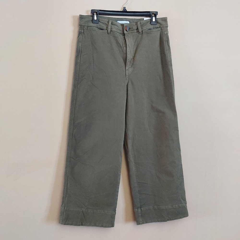 Loft high waist wide leg khaki cotton stretch pants Size 8 Khaki